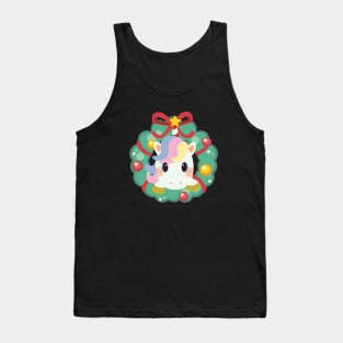 Unicorn with Christmas Wreath Graphic Tank Top